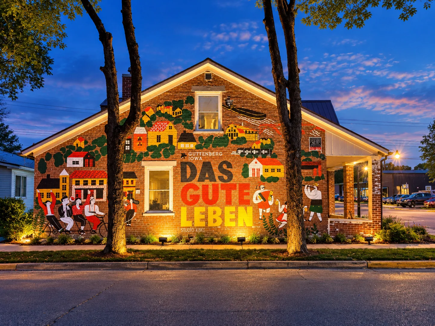 Guttenberg mural, digitally composed evening scene